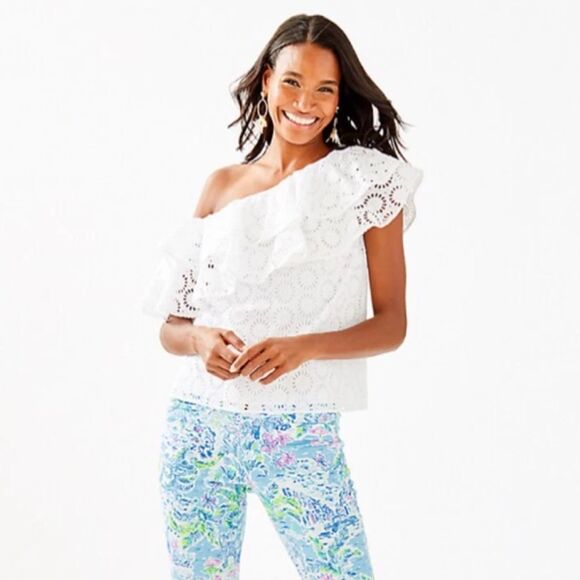 Lilly Pulitzer Trixie Eyelet One-Shoulder Top - Picture 1 of 6